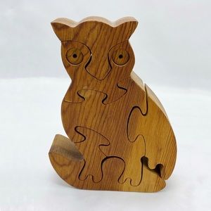 Vintage Mid Century Owl Decor Wood Puzzle 6 pc